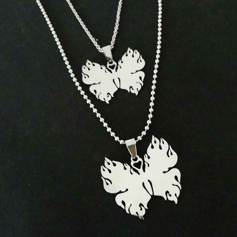Flame Butterfly Pendant Necklace Hip-Hop Rock Stainless Steel Chain Jewelry Gift
