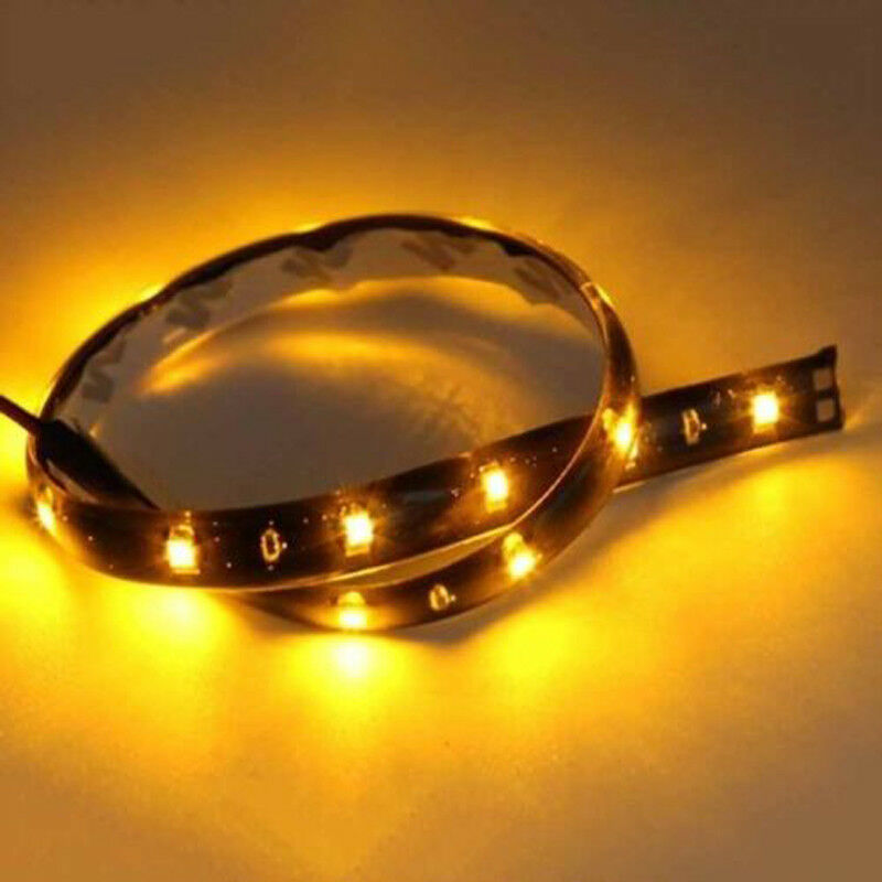 2x 30CM 3528 SMD 15LEDs 12V CAR Waterproof Flexible LED STRIP LIGHT Amber Yellow