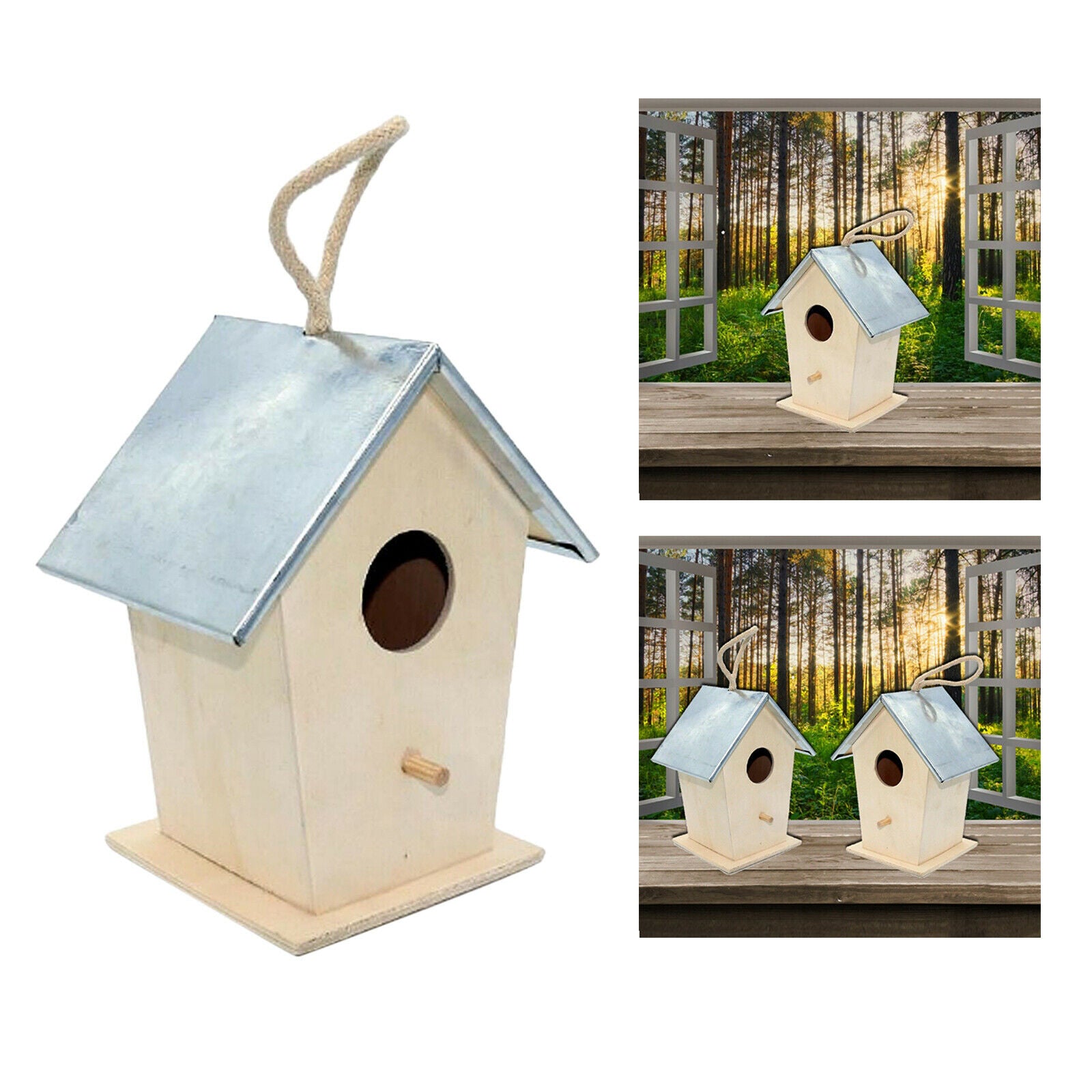 Wooden Hanging House Mini Bird Nest Woodhouse for Bird Cage Resting Place