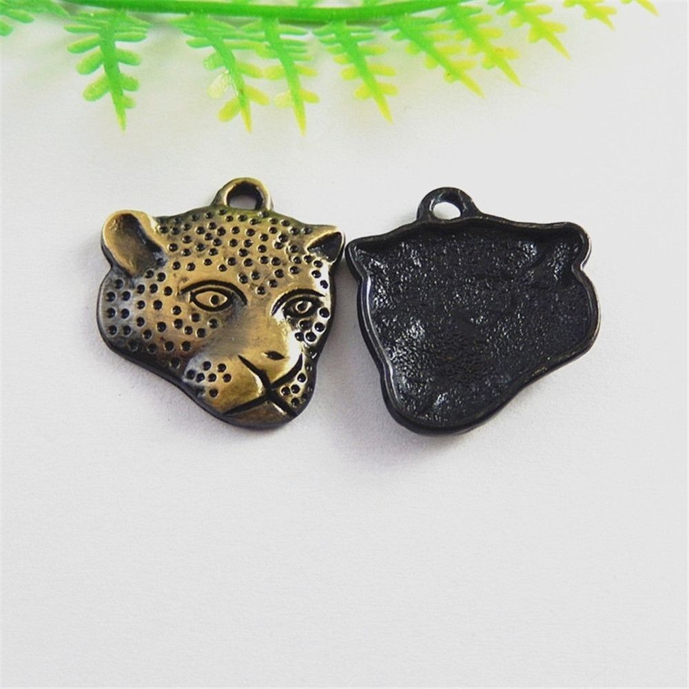 20pcs Antiqued Bronze Alloy Leopard Head Charms Pendant Necklace Jewelry Making