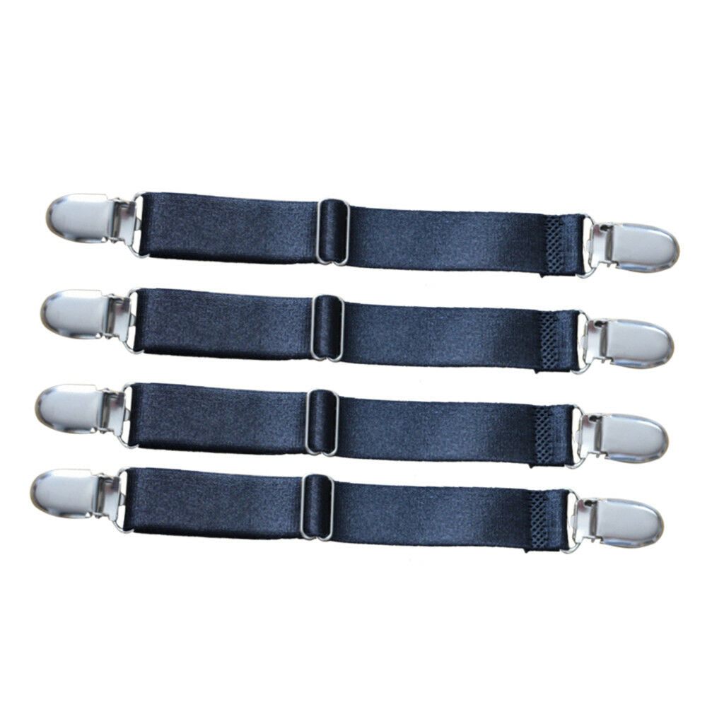 4Pcs 2 Heads Black Bed Sheet Grips Tighteners Fasteners Elastic Brace Straps