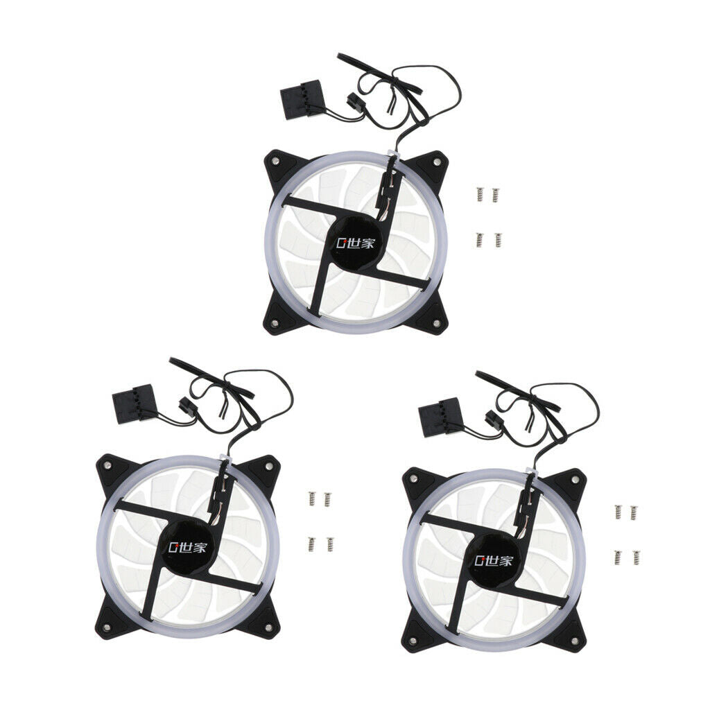 3Piece 12CM 12V DC 4-Pin/3-Pin LED Cooling Fan for Computer Case, Low-Noise