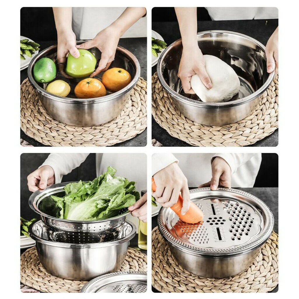 Kitchen Colander Strainer Shredding Cleaning Salad Mixing Bowl w/ Grater