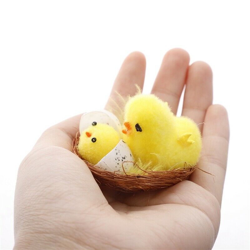 12Pcs Mini Chenille Chick Easter Day Gift Velvet Chicks Yellow Artificial ChM7N2