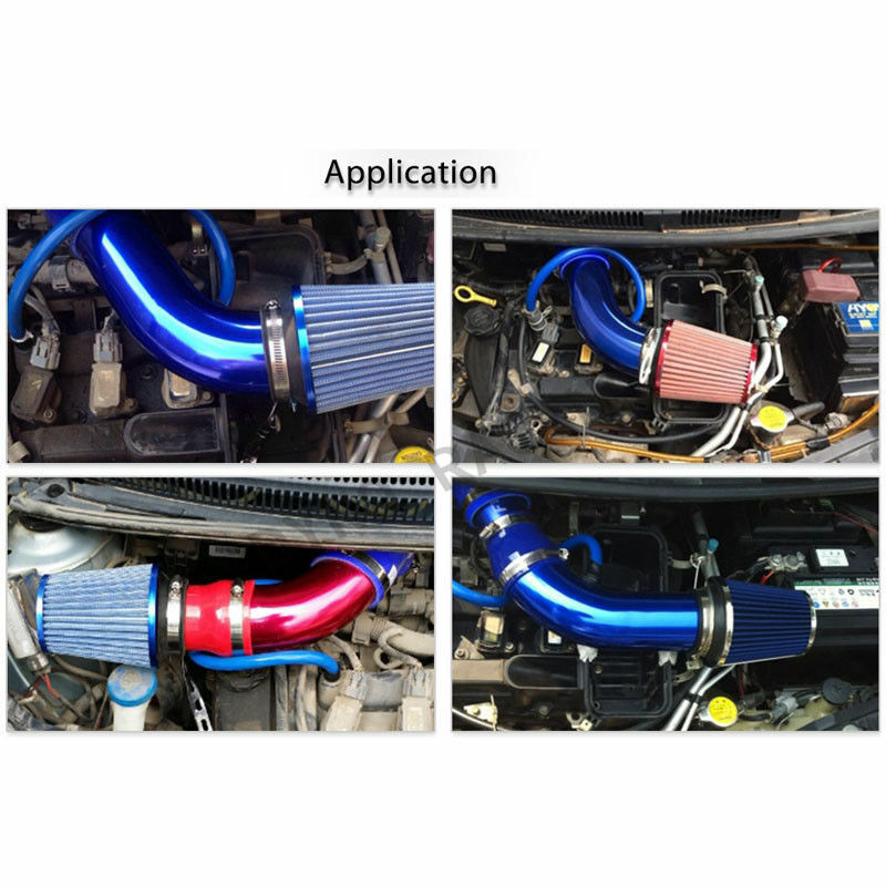 Blue Air Intake Kit Pipe Diameter 3" +Cold Air Intake Filter+Clamp+Accessories