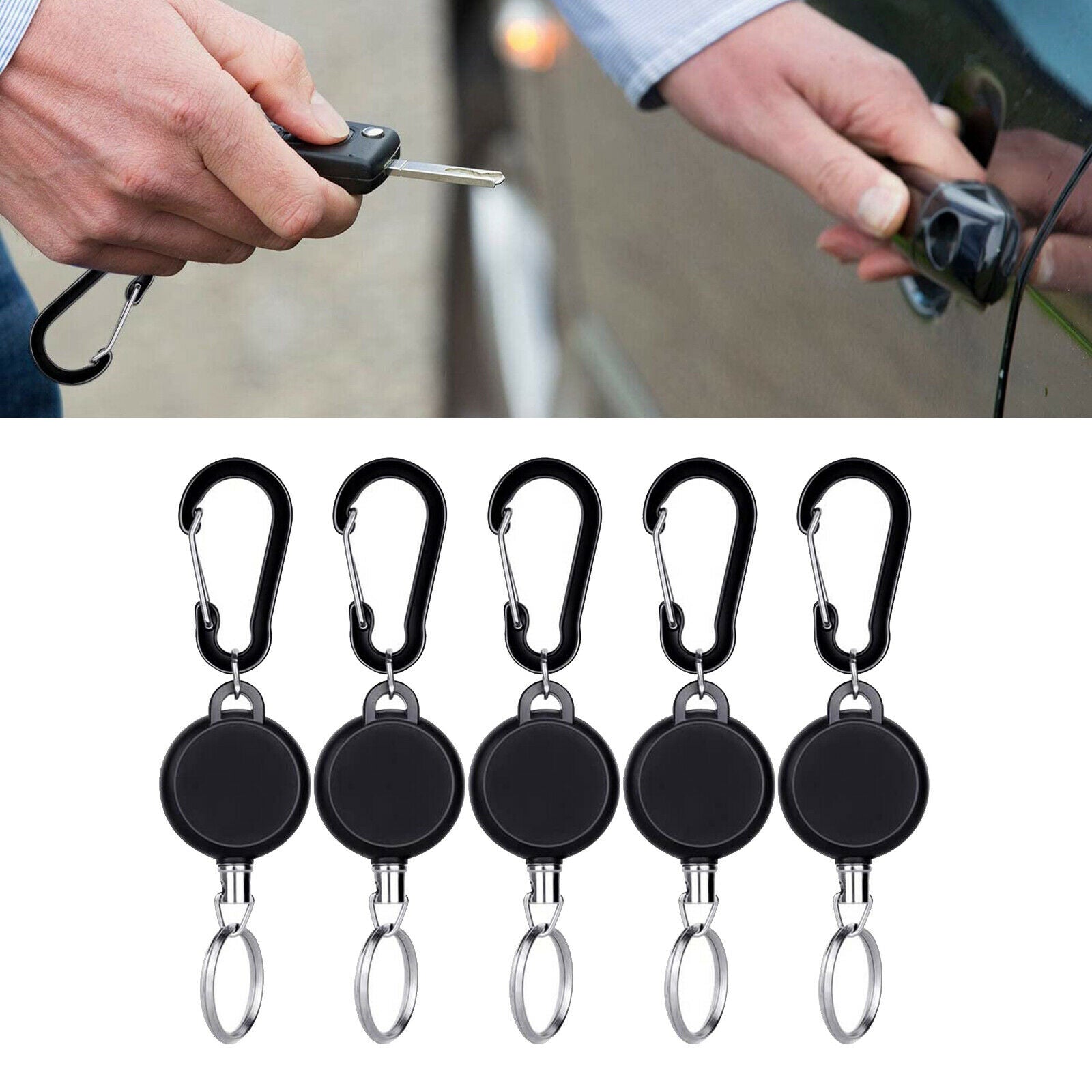 5Pcs Retractable Key Chain Reel 68cm Steel Wire Keychain ID Card Retracting