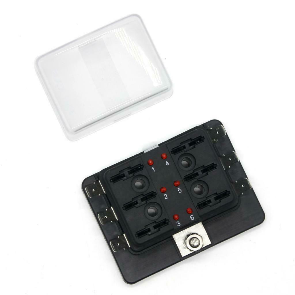 6 Way Terminals Circuit Blade Fuse Box Holder Block for Boat Auto Car RV