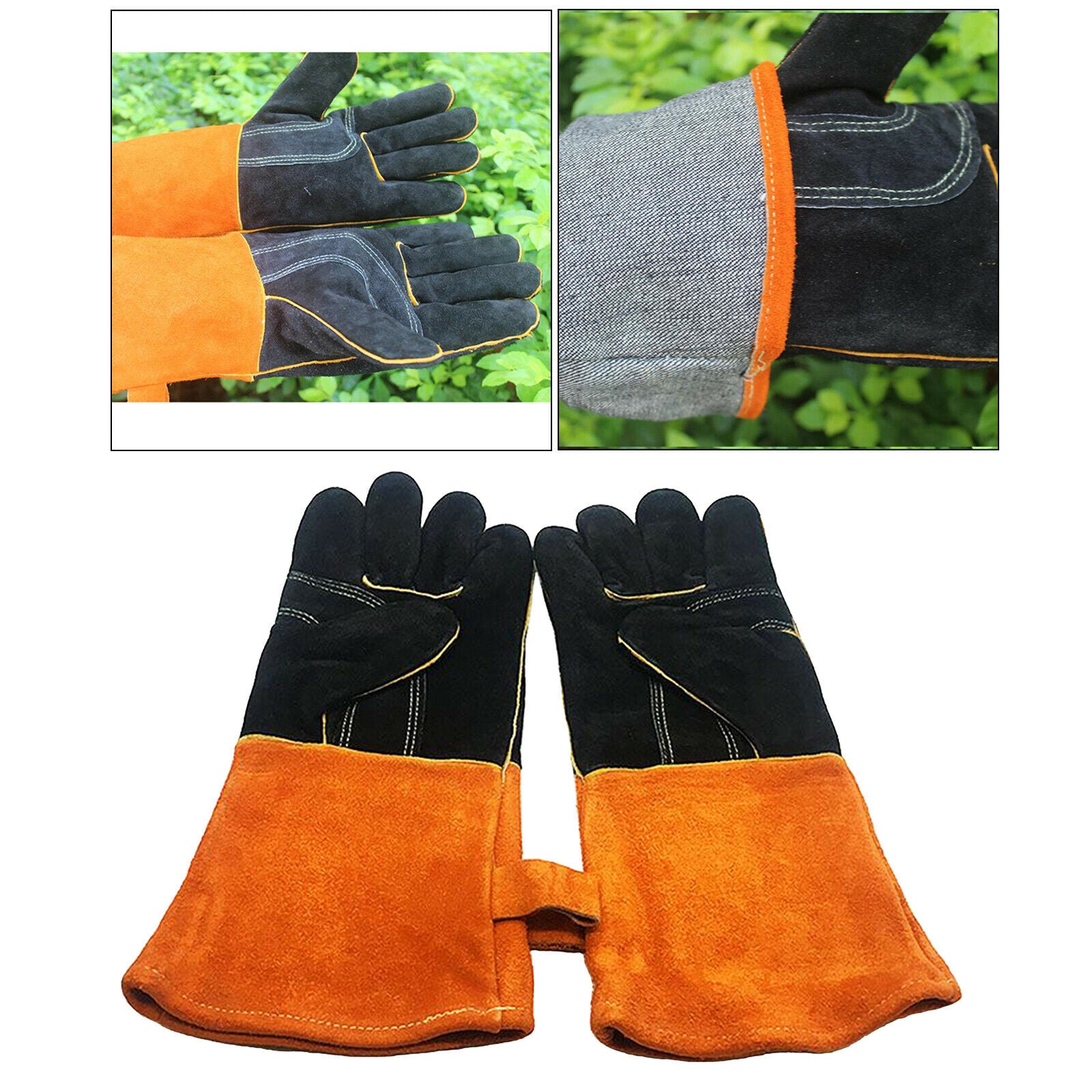 1 Pair Leather Welding Gloves Heat Resistant Work Glove Oven Baking Stove