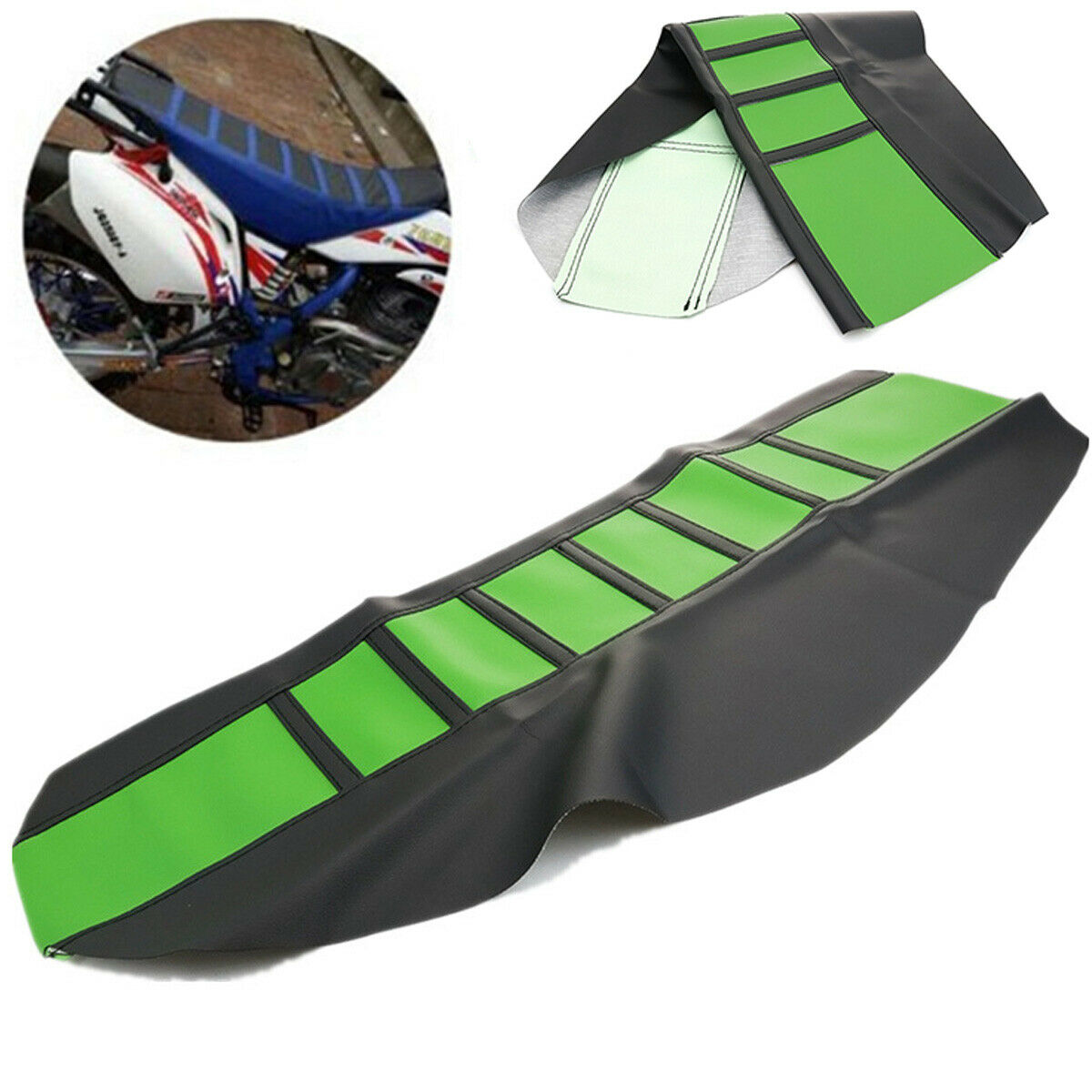 Universal Gripper Soft Motorcycle Seat Cover Rib Skin Rubber Dirt Bike Green