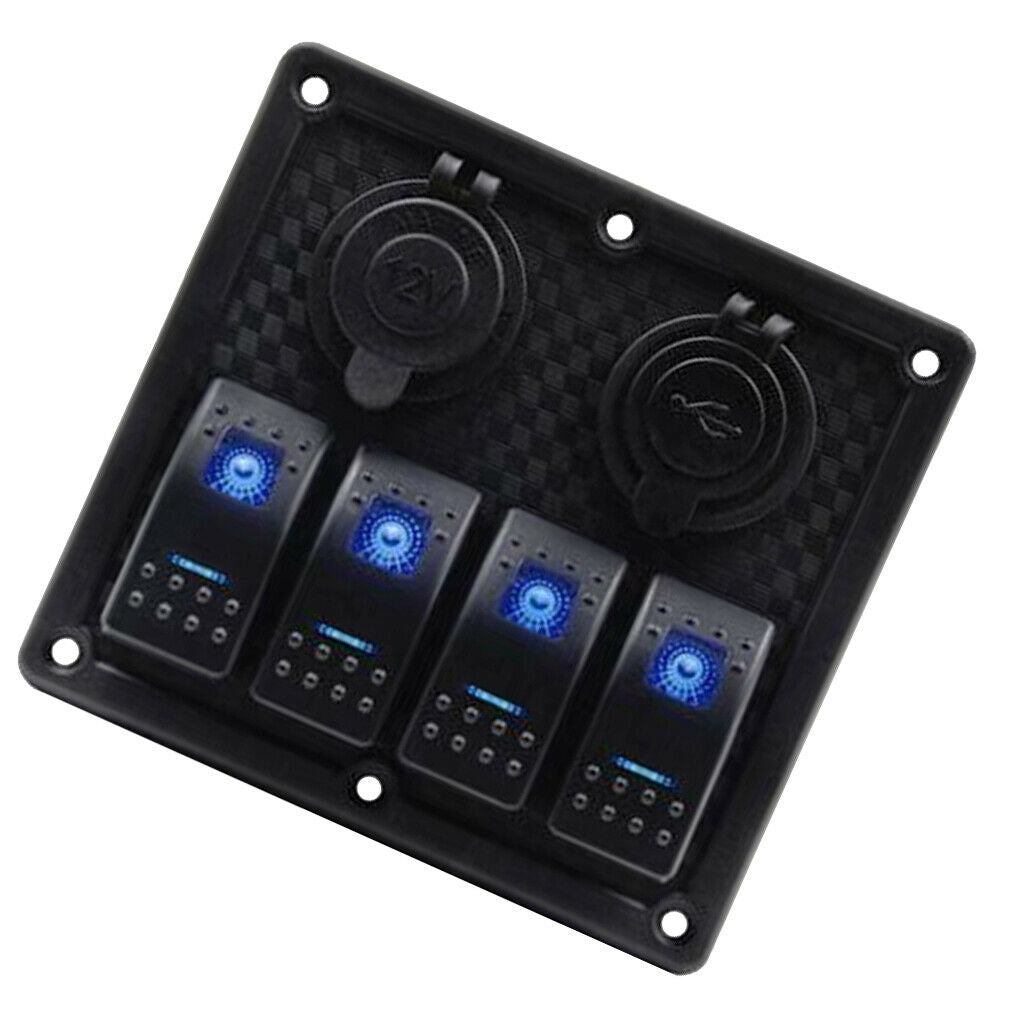 4 GANG Rocker Switch Panel Circuit Breaker Dual LED Car Marine Boat 12V 24V