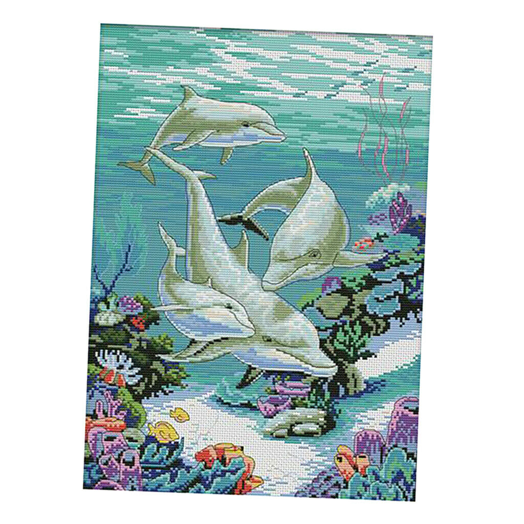 Cross Stitch Set DIY Handmade Needlework Counted Embroidery Kit 11CT Dolphin