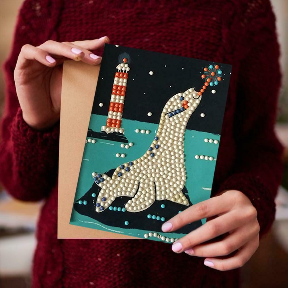 4pcs 5D DIY Drills Diamond Painting Happy Birthday Mosaic Cards Party Gifts @