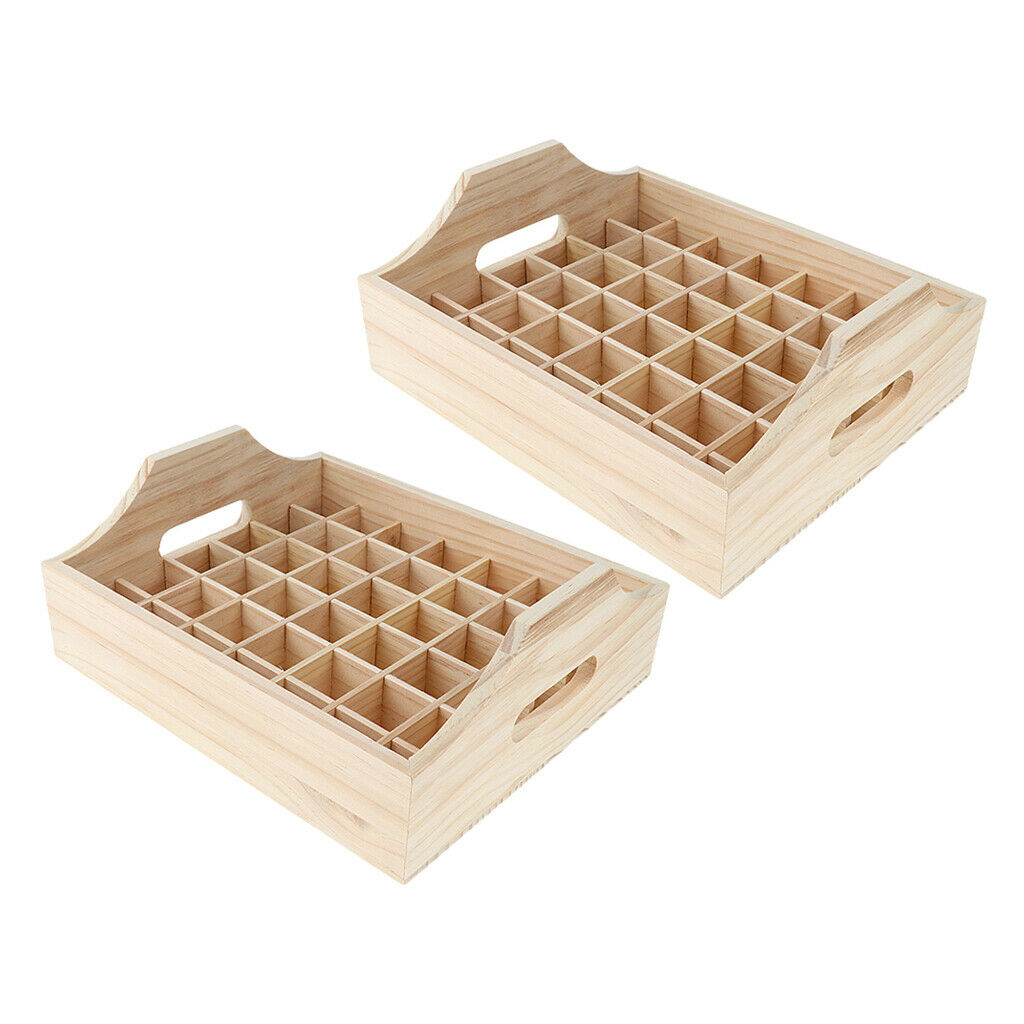 Pack of 2 Wood Essential Oil Display Stand Storage Box Case Tray Organizer