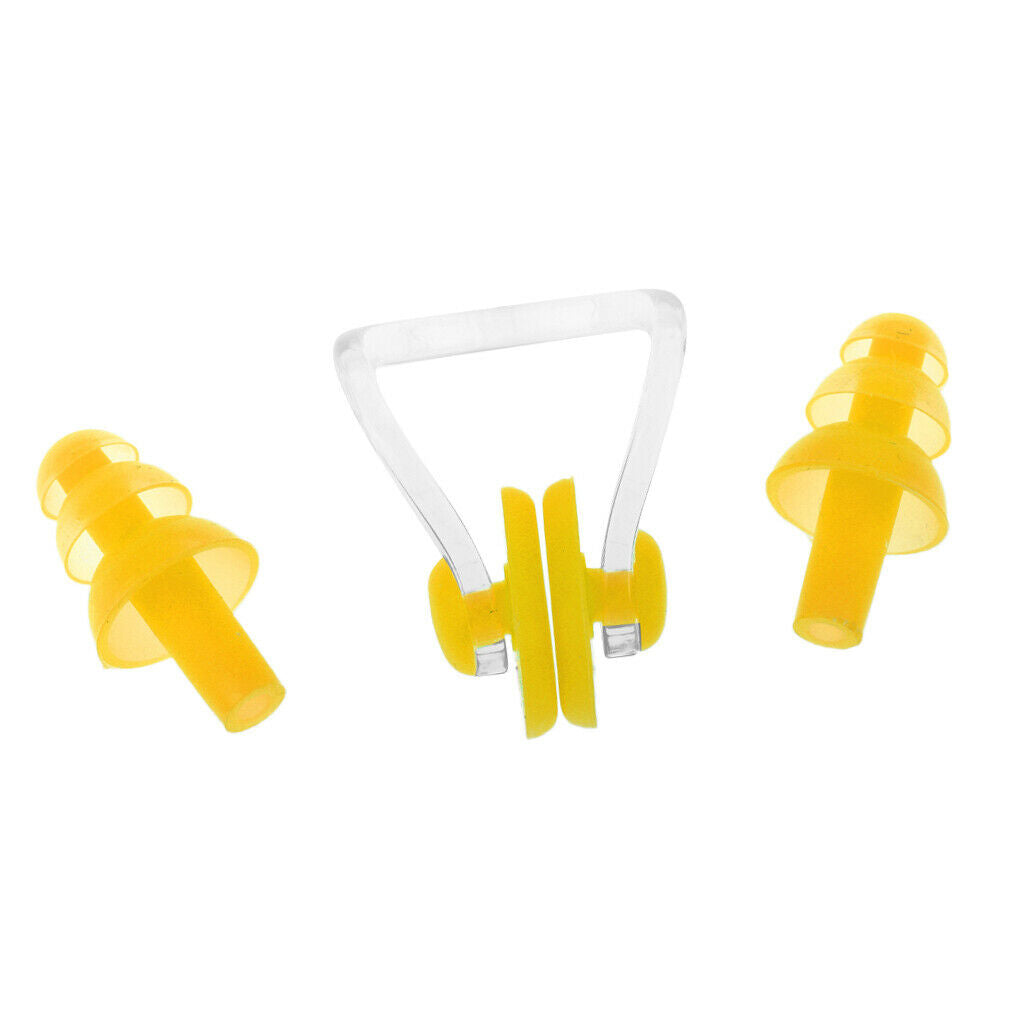 Waterproof Clear Silicone Swimming Set Ear Plug + Nose Clip with Box Yellow