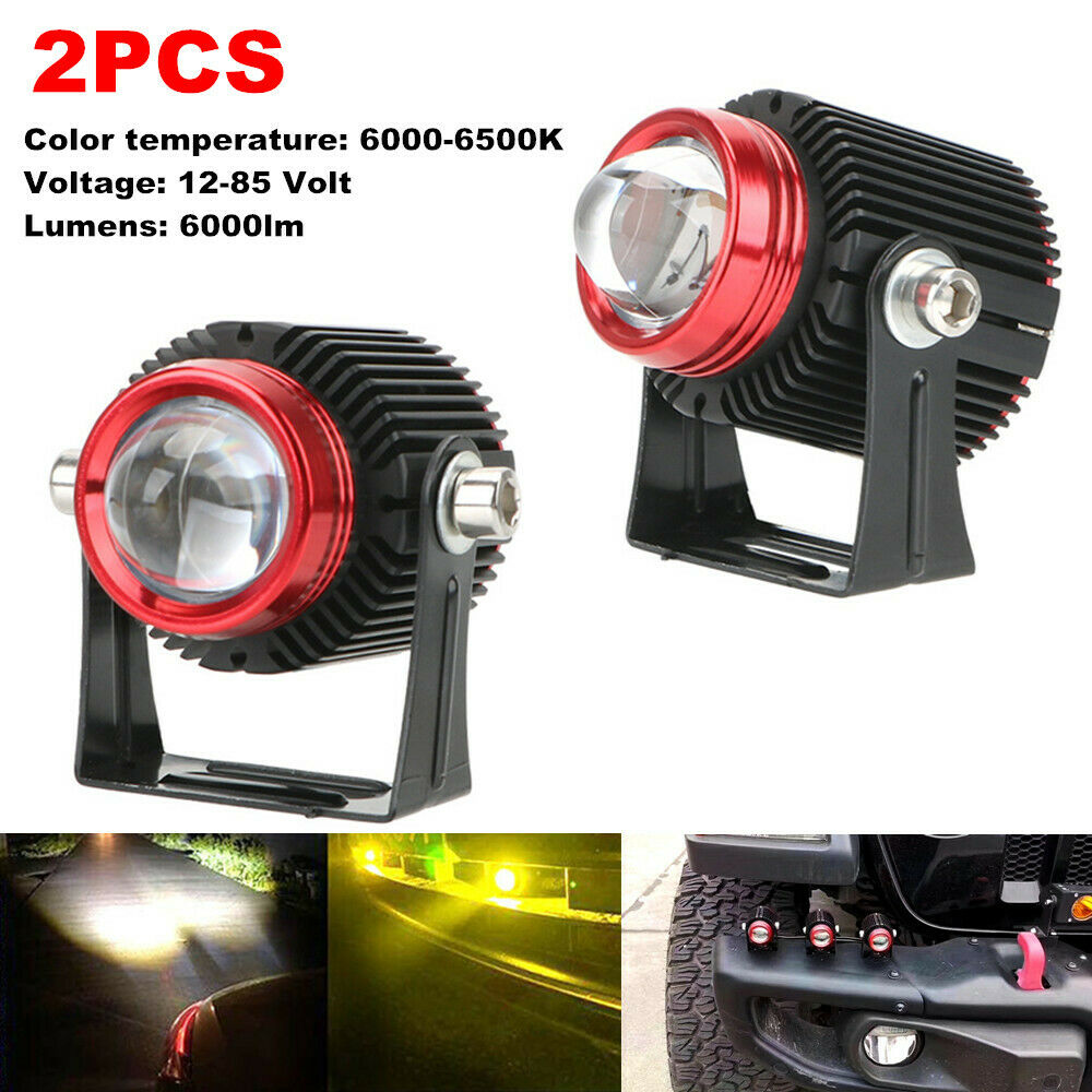 2PCS 6000LM Motorcycle Bike Dual-color LED Spot Light Headlight Driving Fog Lamp