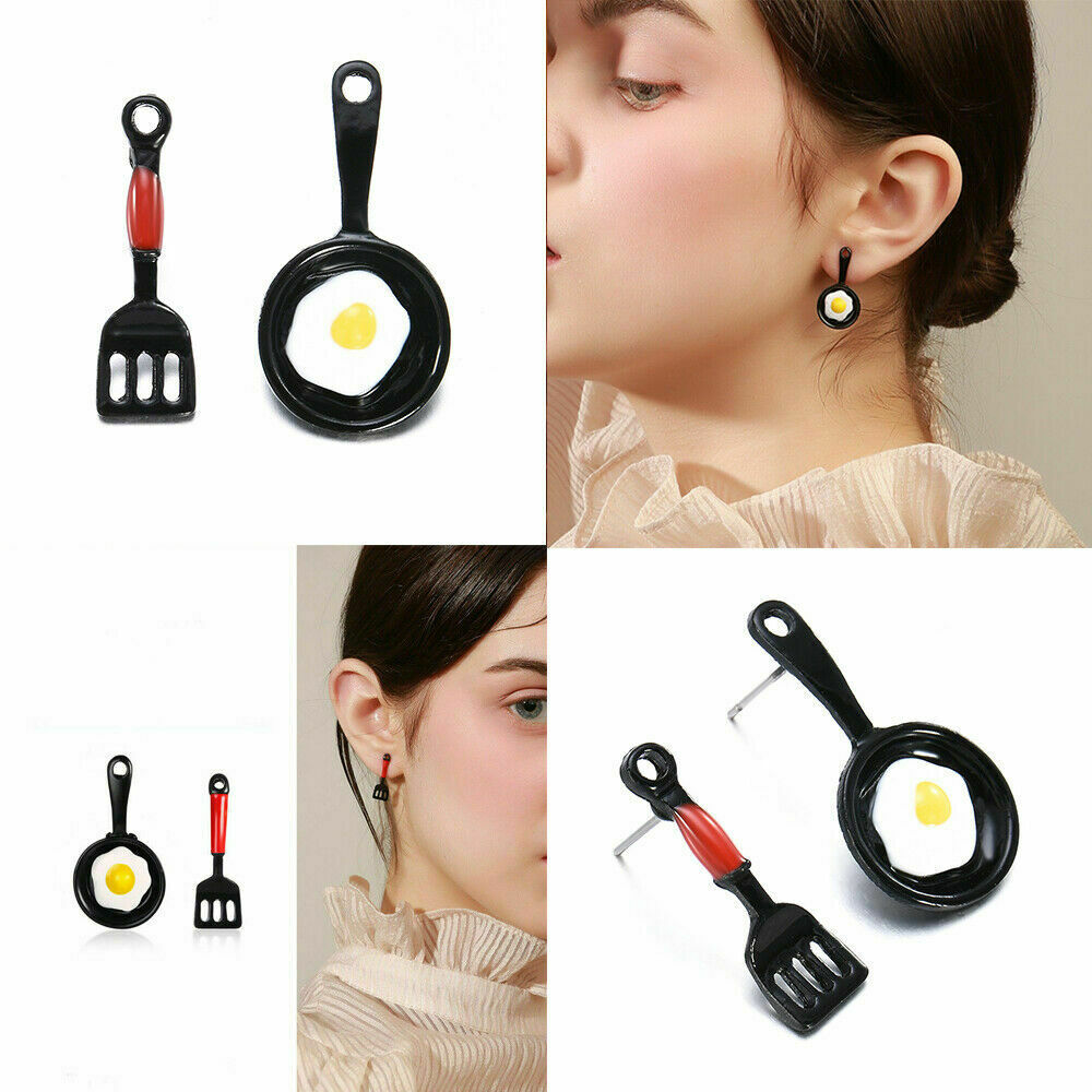Cartoon Asymmetric Stud Earrings Enamel Fried Egg Earrings For Women Jewelry