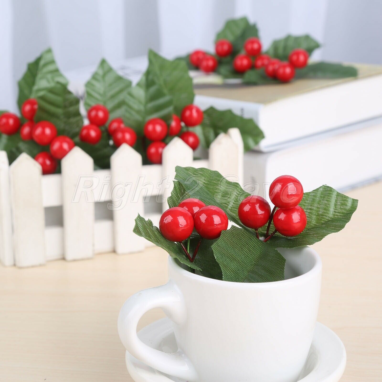 10Pcs Wedding Artificial Leaf Holly Berries Decoration Party Silk Leaf Flowers