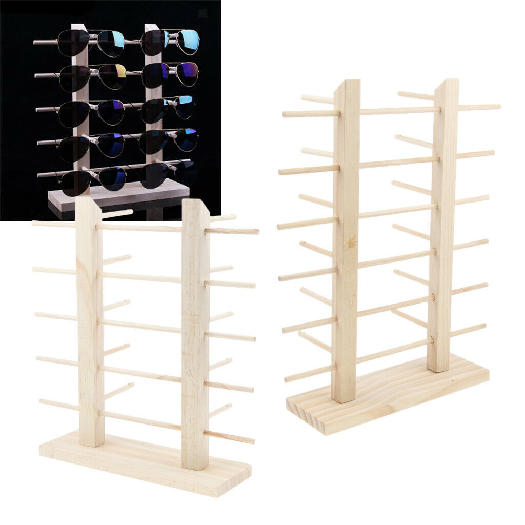 2Sets Wood Sunglasses Eyeglasses Shelf Rack Display Stand Holder Double Line