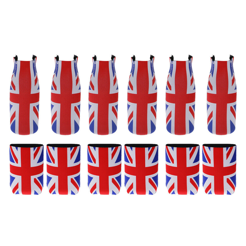 12 PCS Union Jack UK Flag Stubby Beer Can Sleeve Holder