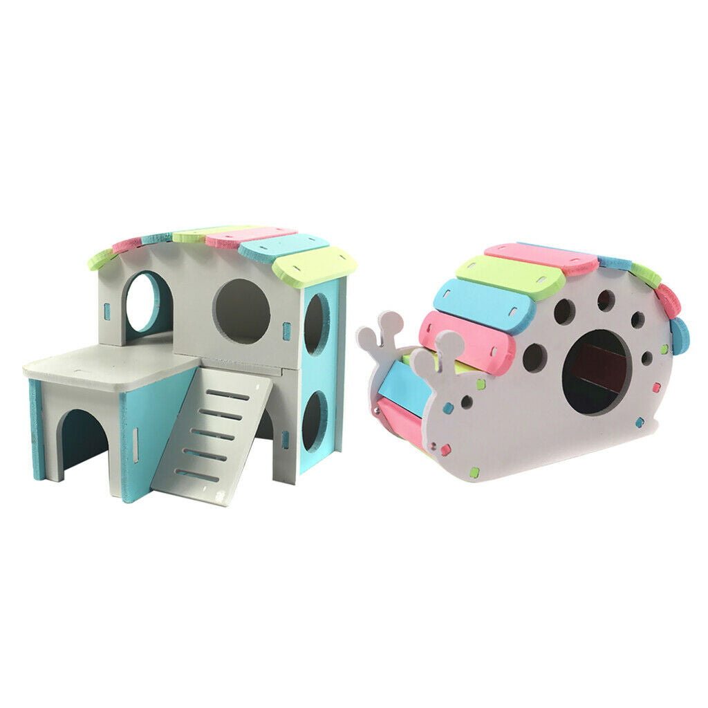 Set of 2, Wooden Hamster House, Small Animal Nesting Habitat Durable Odorless