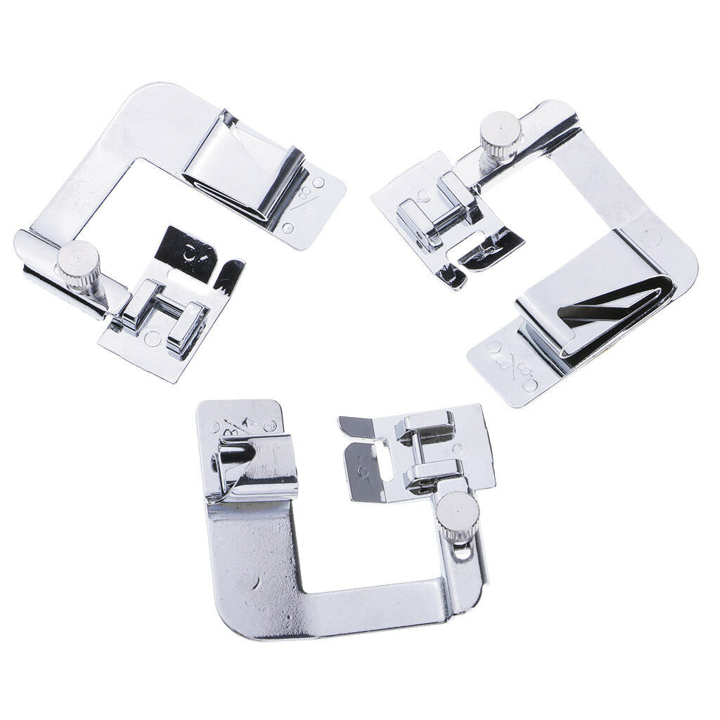 3Pcs ROLLED HEM Hemmer Foot  Presser For Domestic Sewing Machines