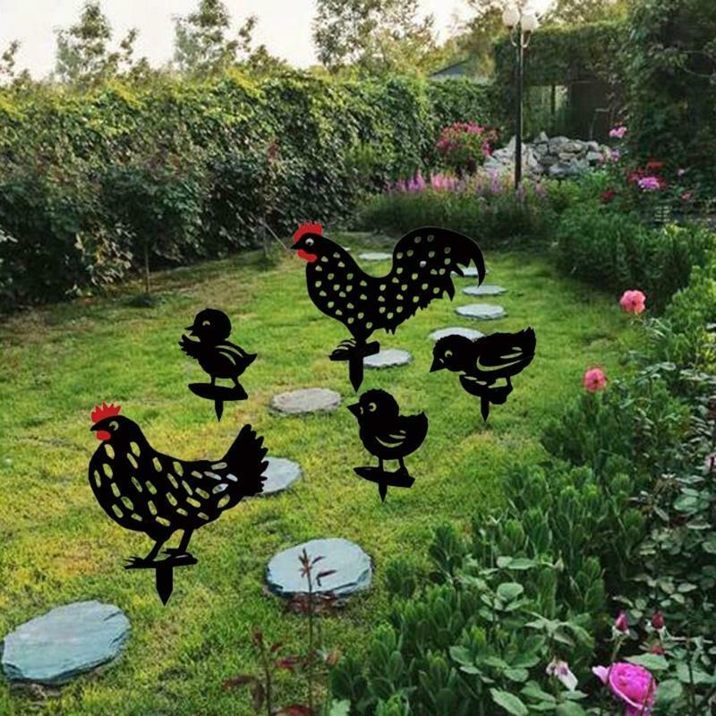 5 Pcs Hollow Rooster Chick Garden Silhouette Stakes Acrylic Backyard Decoration