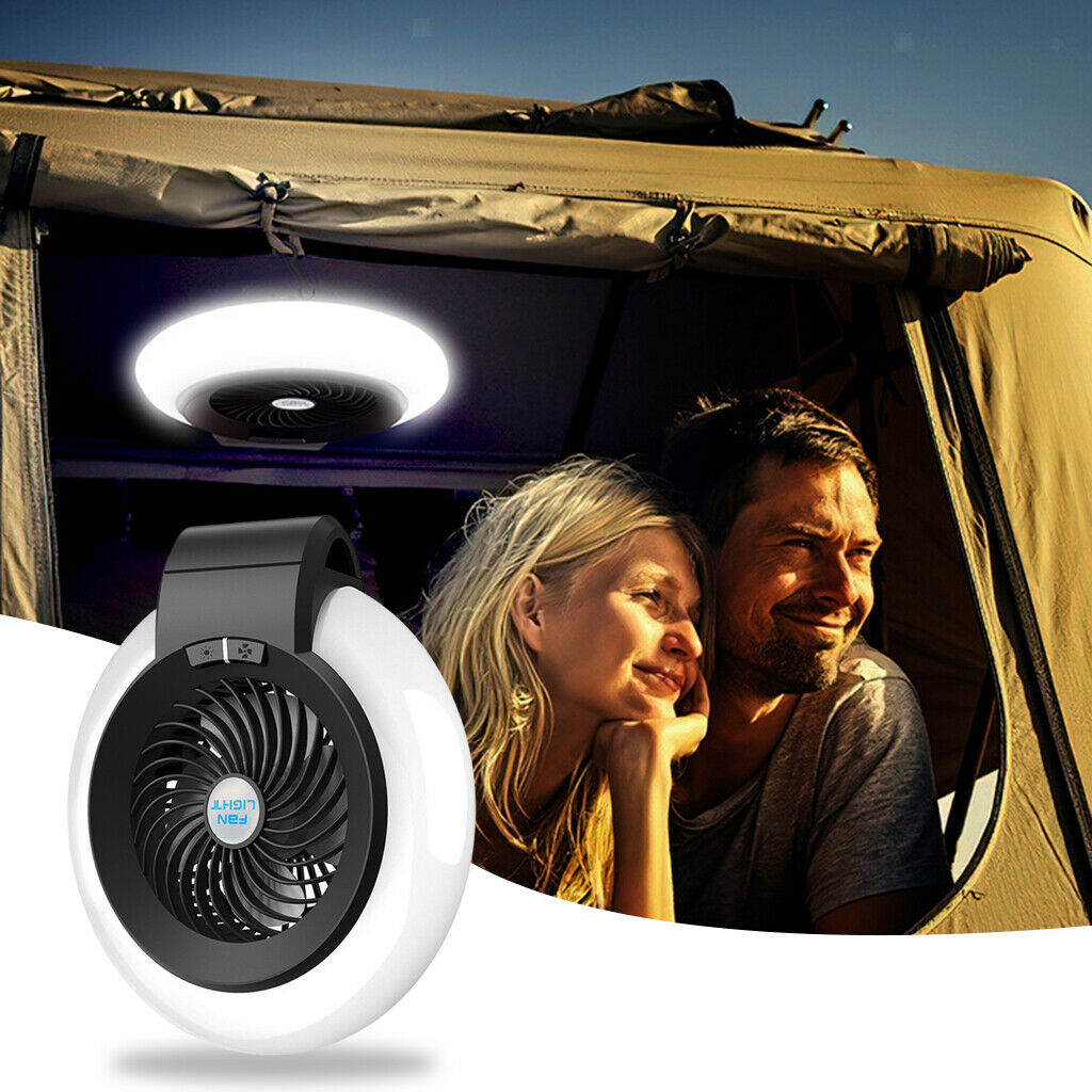 Portable Tent Fan with Light Hanging Camping Lantern Traveling USB Personal