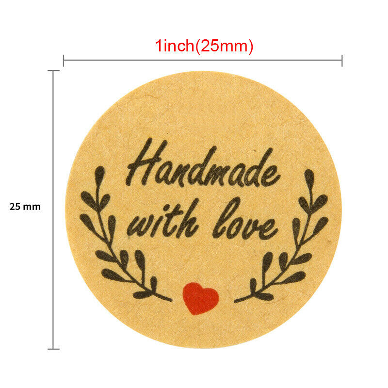 500pcs Round Kraft Handmade With Love Thank you Stickers Seals Party Deco.l8