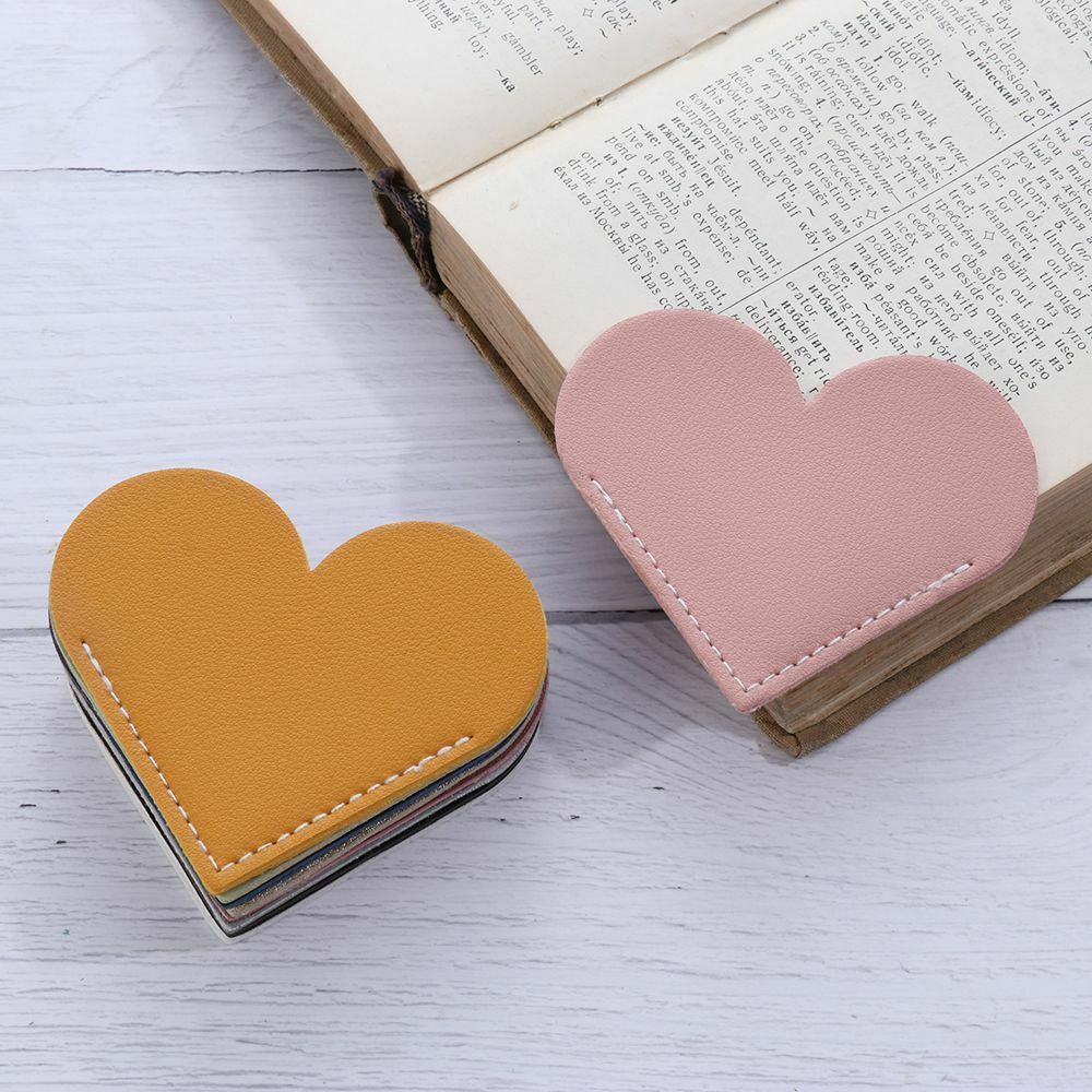 Handmade Love Heart Corner Protective Cover Leather Bookmark Book Page Clip