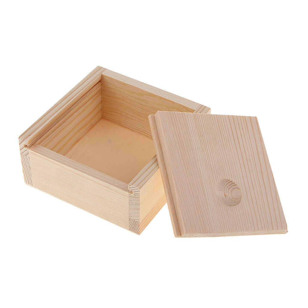 Unpainted Wood Tea Storage Box Wooden Case W/ Lid Office /Home Organizer
