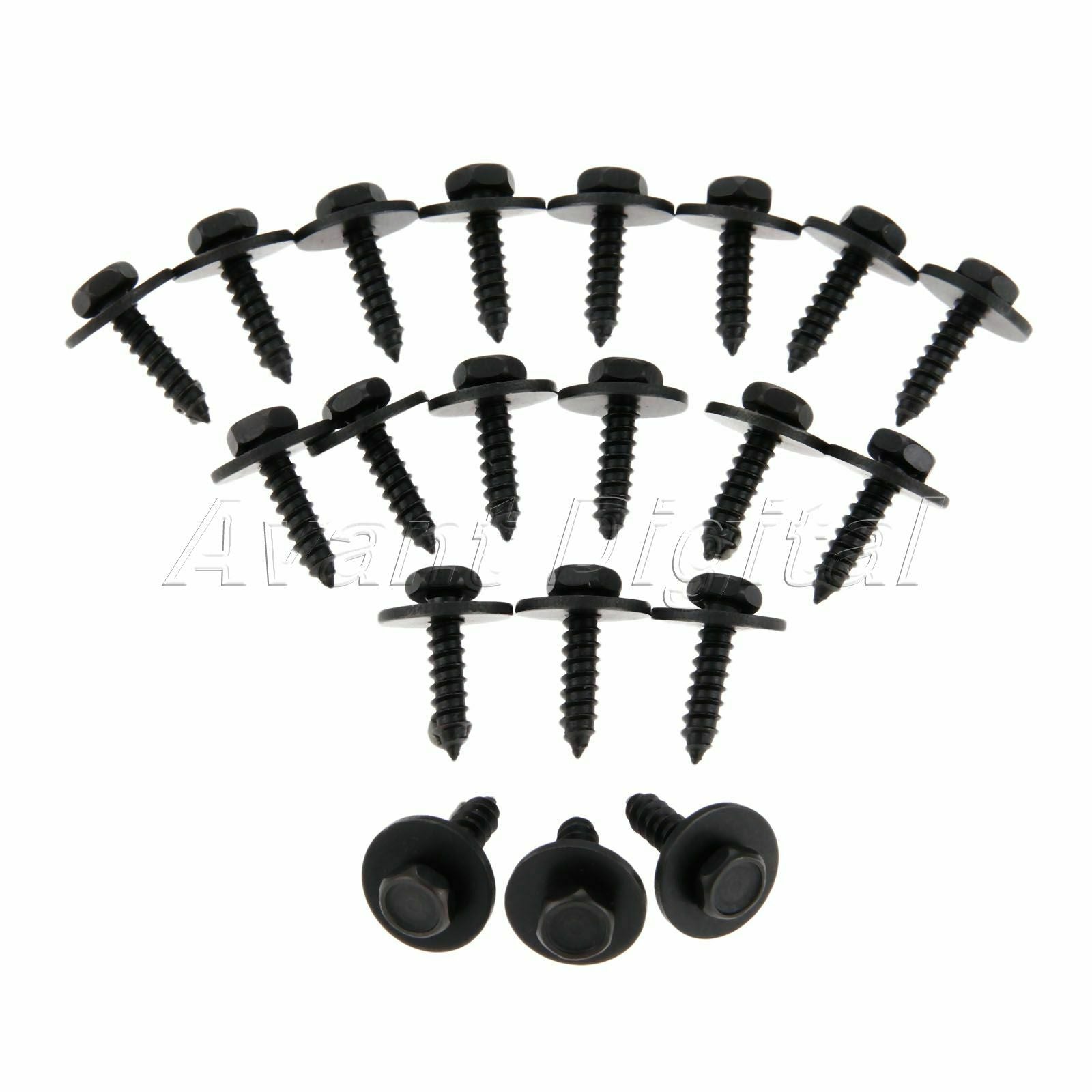 20 x New Black Universal Car Auto Self-Tapping Screws Hex Washer Head 4.8x19mm