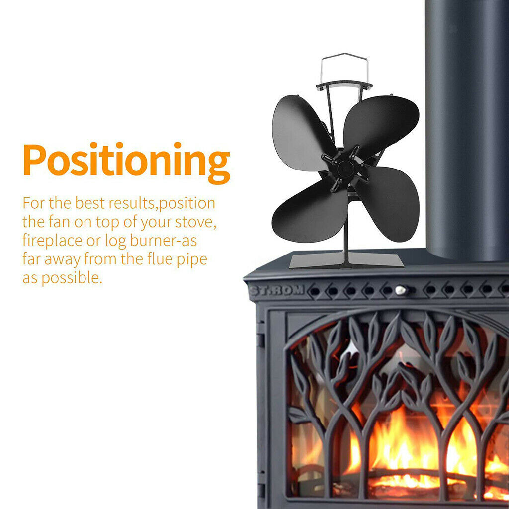 Heat Powered Stove Fan for Wood/Log Burner/Fireplace Black