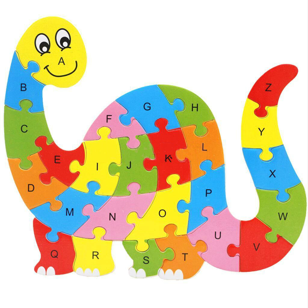 Wooden ABC Alphabet Jigsaw Dinosaurs Puzzle Childrens Educational Learning.l8