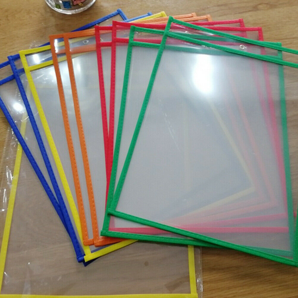10x Reusable Dry Erase Pockets Write Drawing Board Wipe File Storage Bags @
