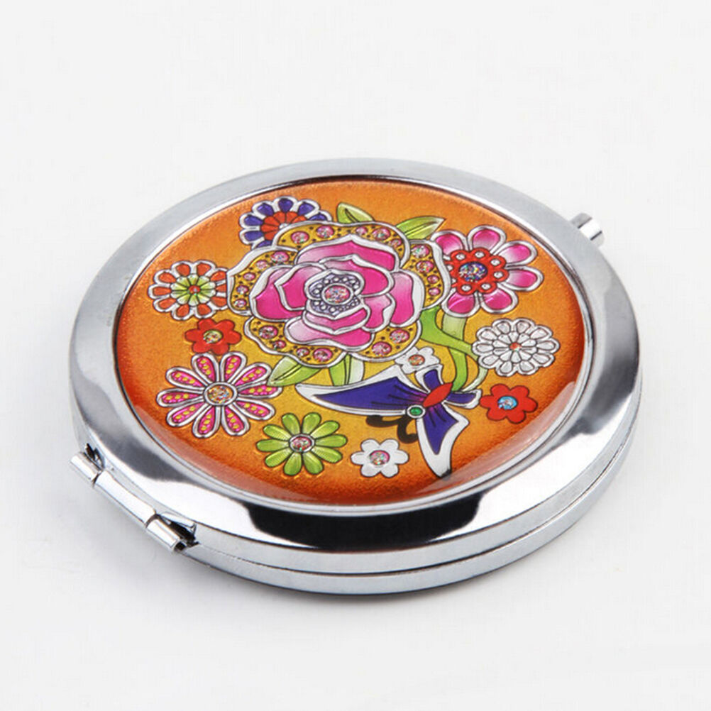 Crystal Folding Round Pocket Compact Makeup Cosmetic Mirror Portable Usefu.l8
