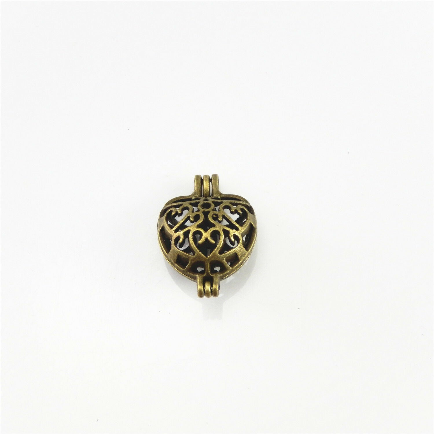 4 pcs Hollowed Bronze Alloy Mini Heart Shaped Locket Handmade Pendants Findings