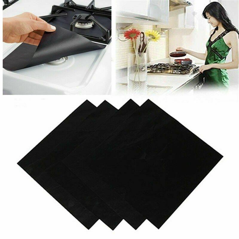 4pcs/set Reusable Gas Range Stove Top Burner Protector Liner Cover For Cleaning