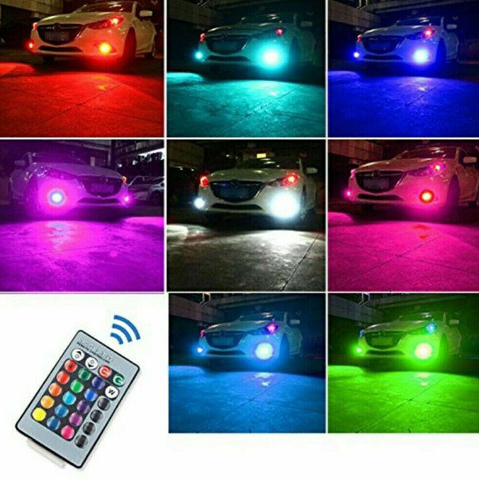 2X RGB Remote Control H8 H9 H11 5050 27SMD Color Changing Auto LED FogLight Bulb