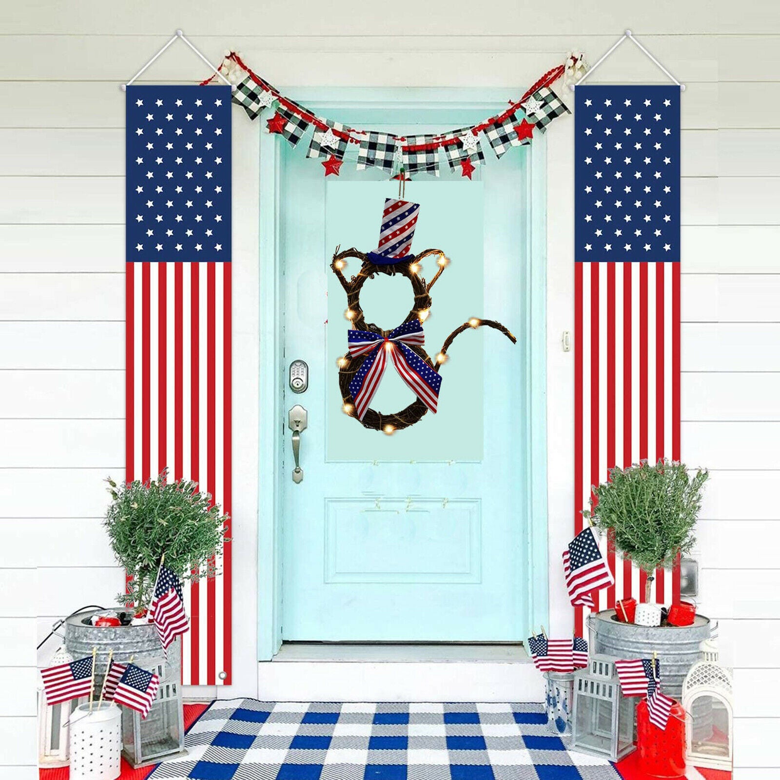 Front Door Wall ^Light^String}} Rattan Cat Wreath Home Summer Garland Decor