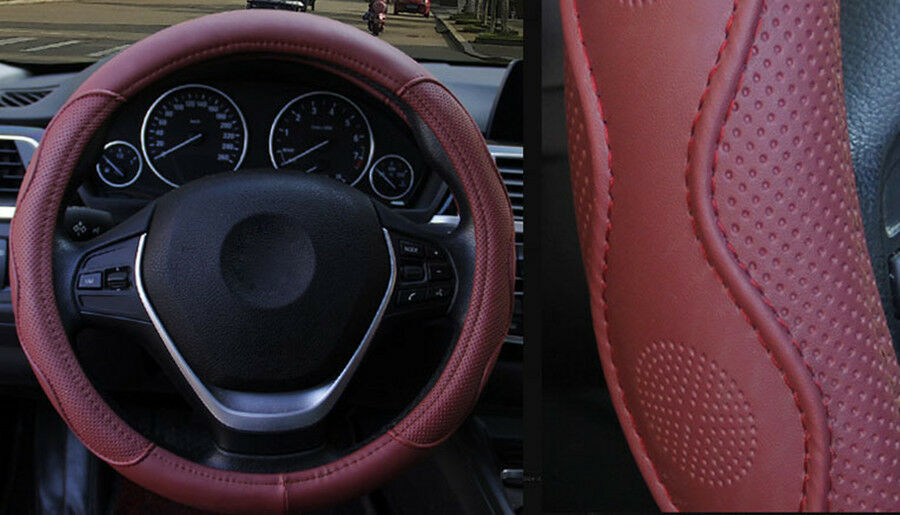 38cm Black PU Leather Car Steering Wheel Cover Skid-proof Fashion Sport Design