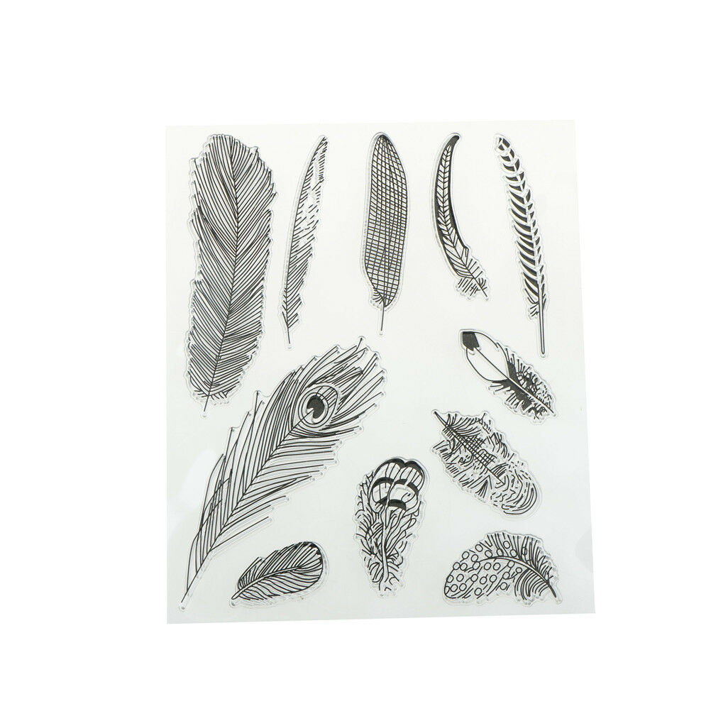 Creative Feather Shape Rubber Clear Stamp Scrapbooking Photo Album Decor .l8