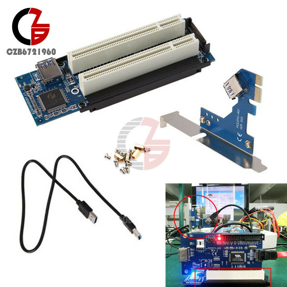 2 Sets USB 3.0 PCI-E Express X1 to Dual PCI Riser Card Slot Expansion Adapter