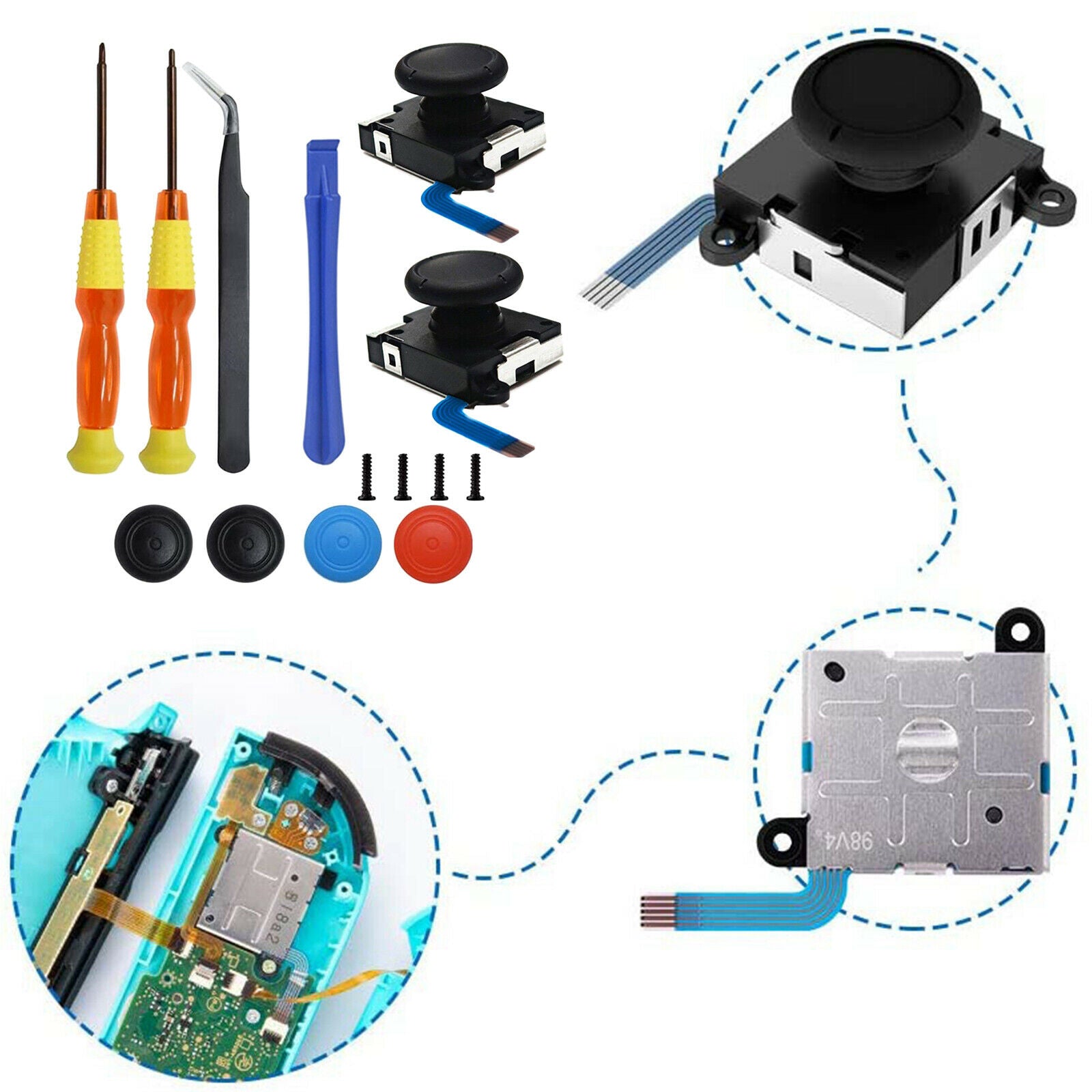 Replacement Joystick Thumbsticks for Nintendo Switch Joy-Con Kit with Screws
