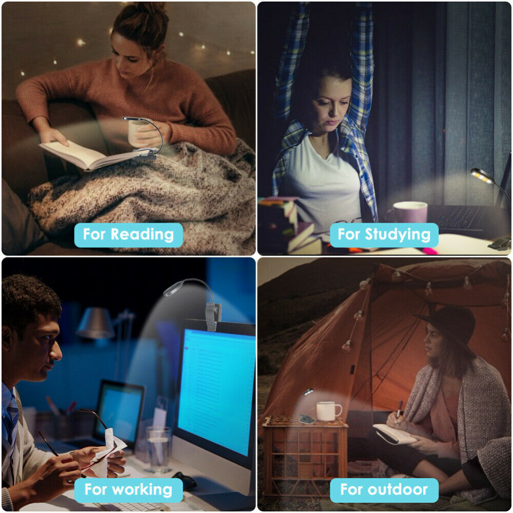 USB Rechargeable LED Book Light Flexible Clip On Book Light Night Reading Lamp