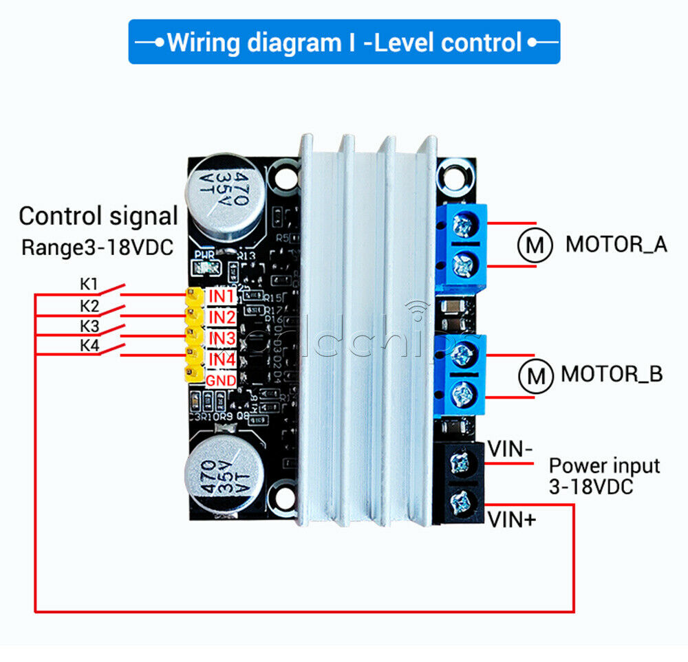 10A 2 Channel H-bridge DC 3-18V Motor Drive Module PWM Adust Speed Dimming