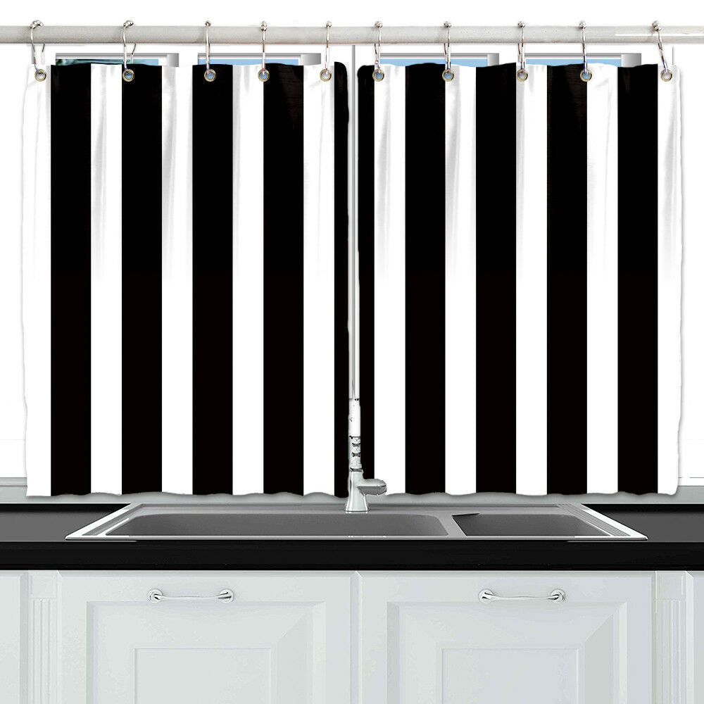 Black and White Stripes Window Treatments for Kitchen Curtains 2 Panels,55x39"