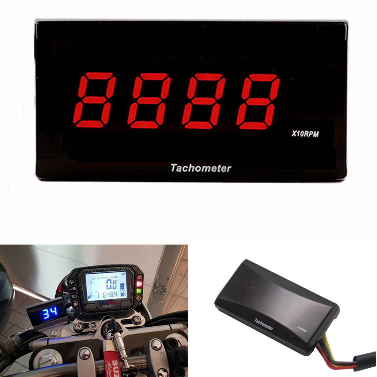 Digital Square LCD Display Engine Tach Hour Meter Tachometer for Racing Motorcyc