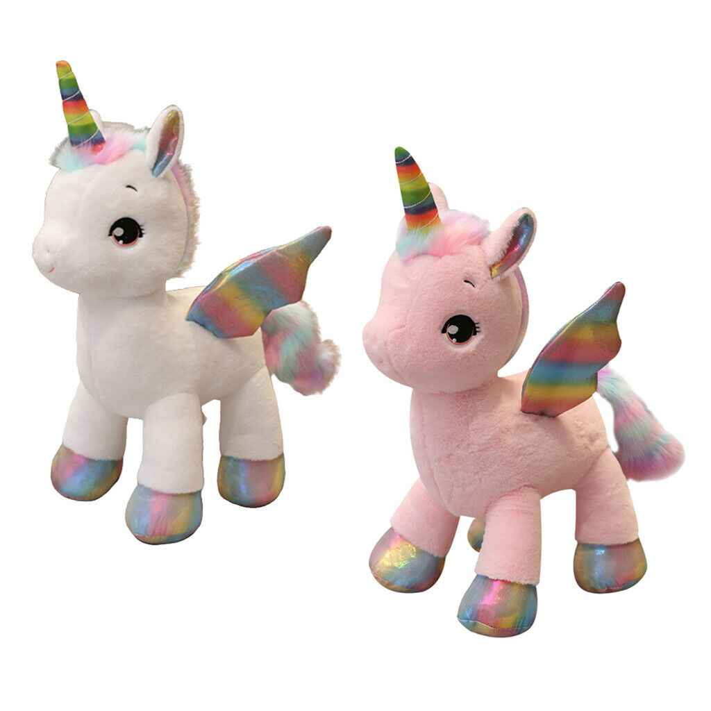Rainbow Hair Tail Wings Soft Unicorn Plush For Baby Girls Gifts Pink