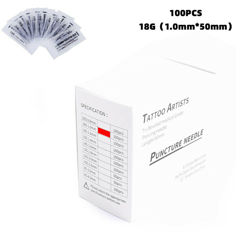 18G Disposable Sterile Medical Body Jewelry Piercing Needle Ear Navel100PCS