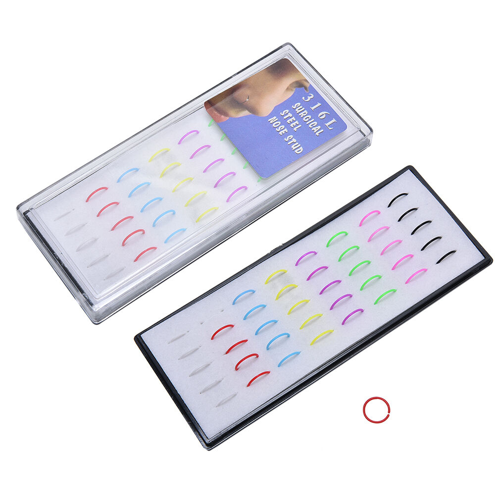 Wholesale 40pc 1Box Multi Acrylic Nose Studs  Ring Hoop Body Piercing Jewelry Rf